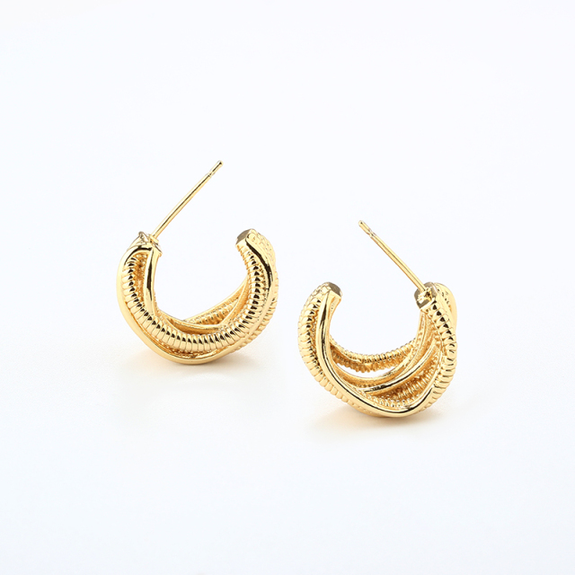 Gold-Tone Metal Lines Earring Hoop