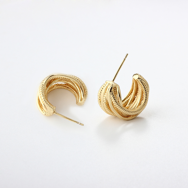 Gold-Tone Metal Lines Earring Hoop
