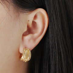 Gold-Tone Metal Lines Earring Hoop