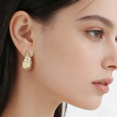 Gold-Tone Metal Drop Shape Earring Studs