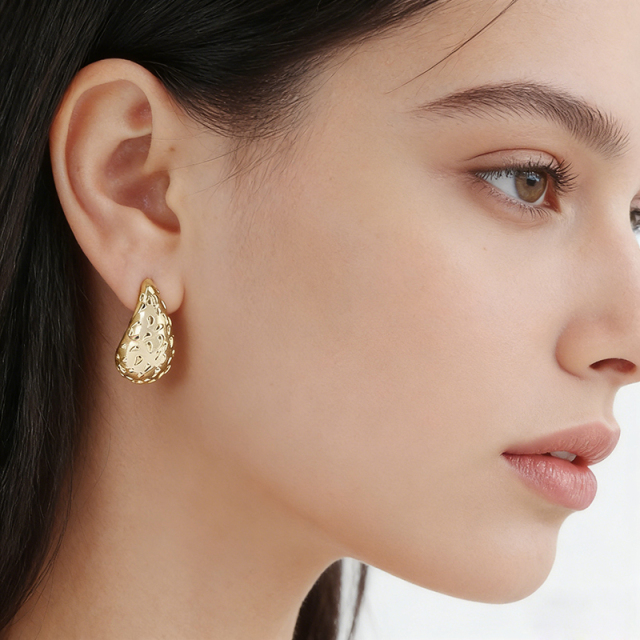 Gold-Tone Metal Drop Shape Earring Studs