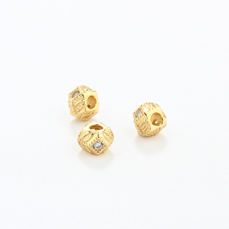 925 Sterling Silver Textured Hexagon Beads with CZ