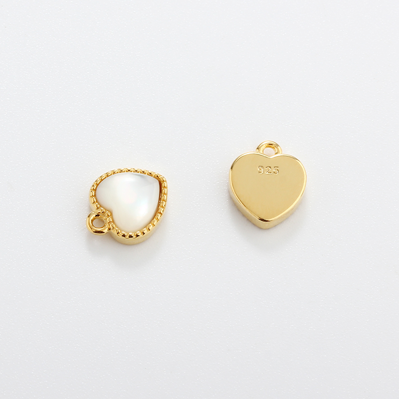 925 Sterling Silver Heart Mother Shell Charm