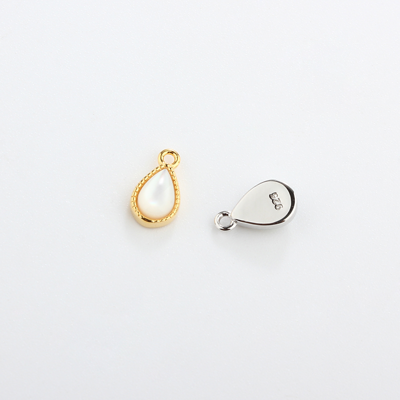 925 Sterling Silver 4*6mm Drop White Mother Pearl Charm