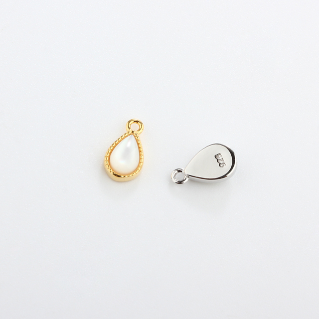 925 Sterling Silver 4*6mm Drop White Mother Pearl Charm