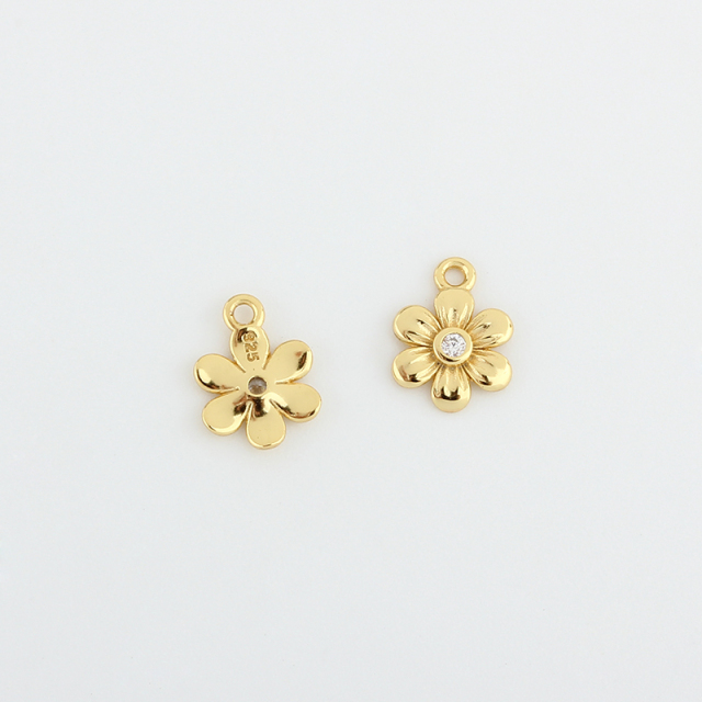 925 Sterling Silver 7mm Flower CZ Charm