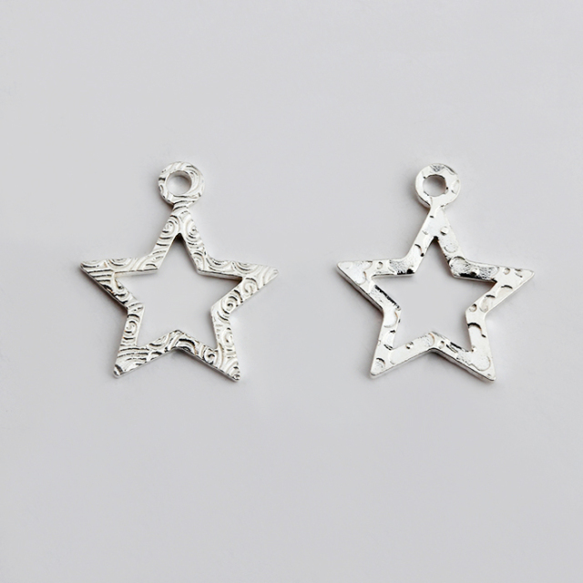 925 Sterling Silver Hammered / Textured Hollow Star Charms