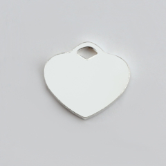 925 Sterling Silver Shiny Heart Charms 0.8*7.6*8.5mm