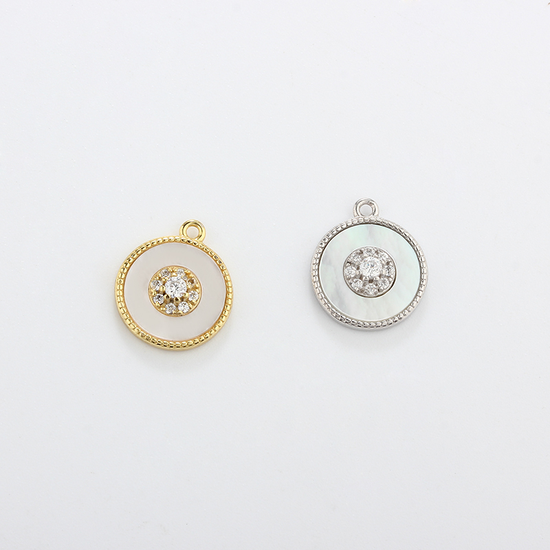 925 Sterling Silver Mother-of-Pearl Paved Round Charms