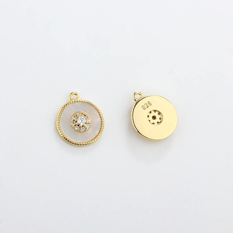 925 Sterling Silver Mother-of-Pearl Paved Round Charms