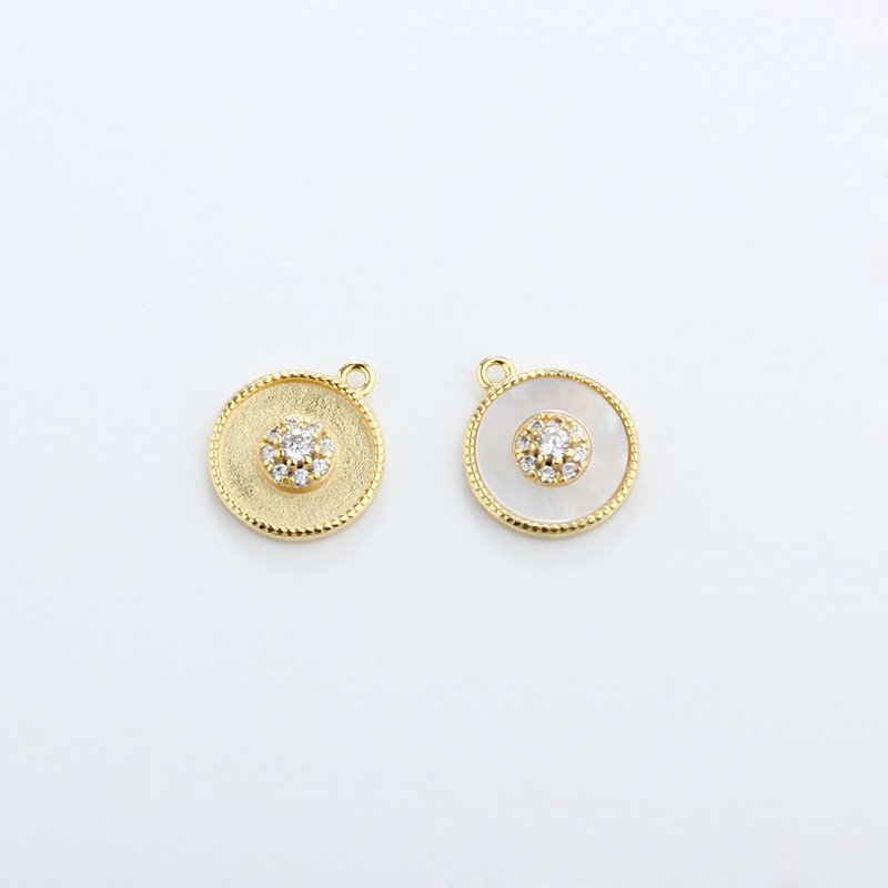 925 Sterling Silver Mother-of-Pearl Paved Round Charms