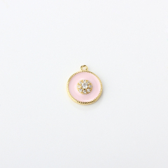 925 Sterling Silver Pink Enamel Paved Round Charms