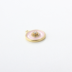925 Sterling Silver Pink Enamel Paved Round Charms
