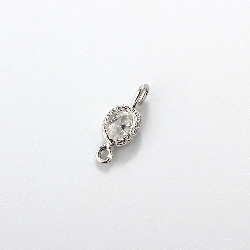 925 Sterling Silver Hammered CZ Charm with 4*6mm Oval CZ
