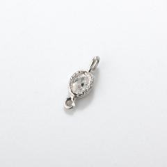 925 Sterling Silver Hammered CZ Charm with 4*6mm Oval CZ