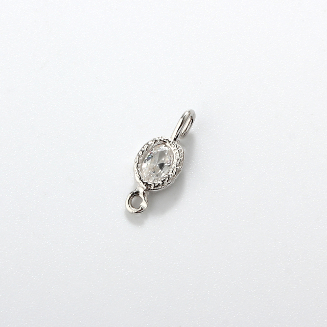 925 Sterling Silver Hammered CZ Charm with 4*6mm Oval CZ