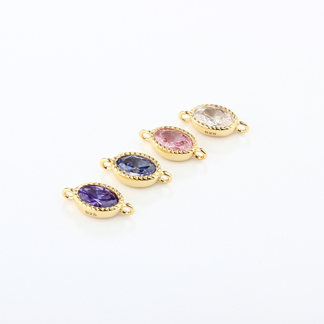 925 Sterling Silver 4*6mm Oval CZ Connector