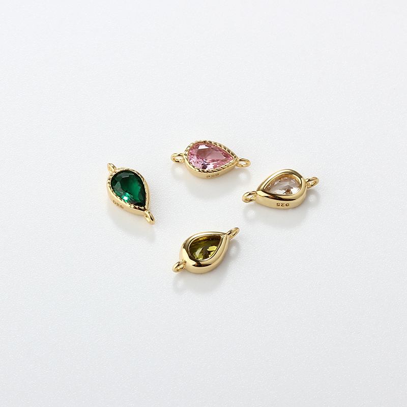 925 Sterling Silver 4*6mm Drop CZ Connector