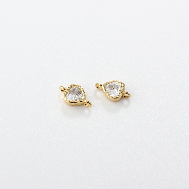 925 Sterling Silver 4mm Heart CZ Connector