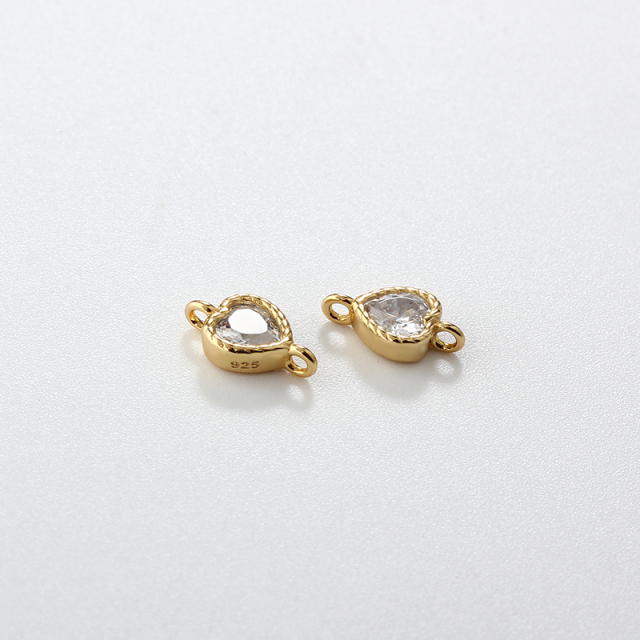 925 Sterling Silver 4mm Heart CZ Connector