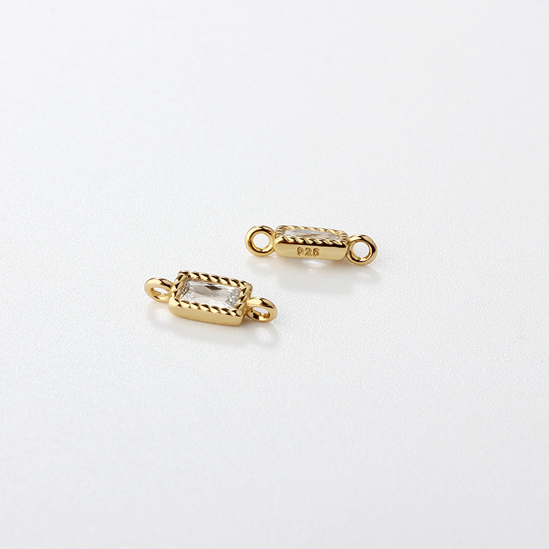 925 Sterling Silver 2*4mm Square CZ Connector