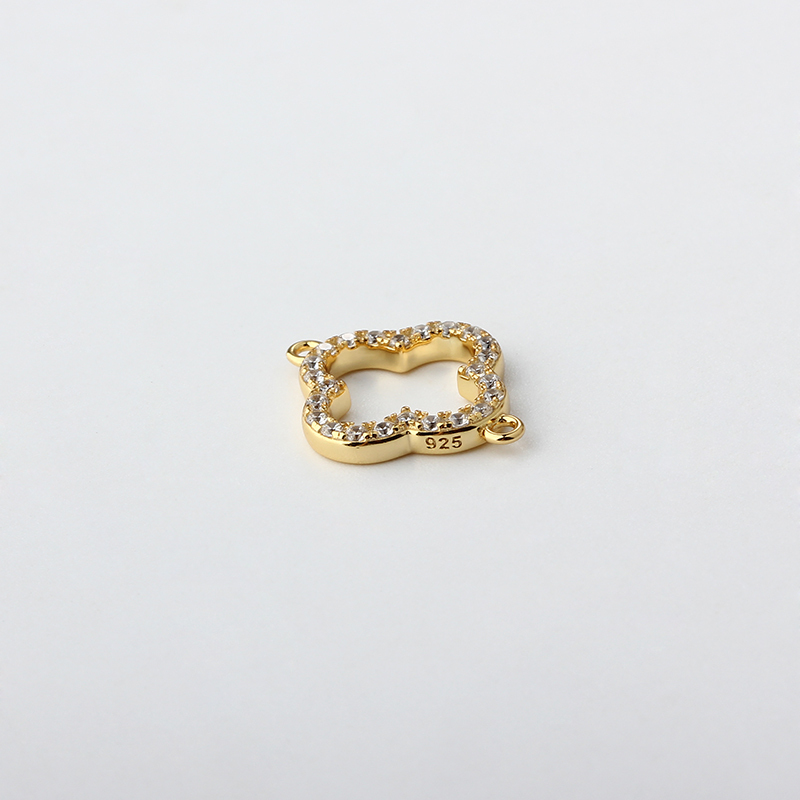 925 Sterling Silver Clover Connector with cz