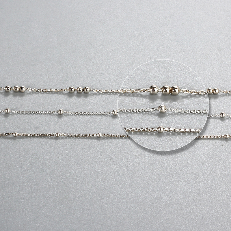925 Sterling Silver Curb Chain With Round Beads Chain