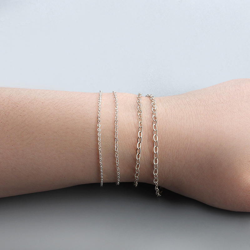 925 Sterling Silver Hammer Cable Chains