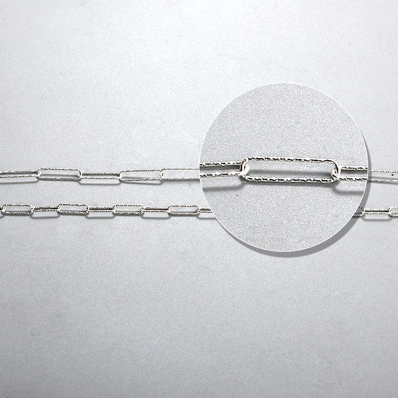 925 Sterling Silver Hammer Cutting Link Paperclip Chain