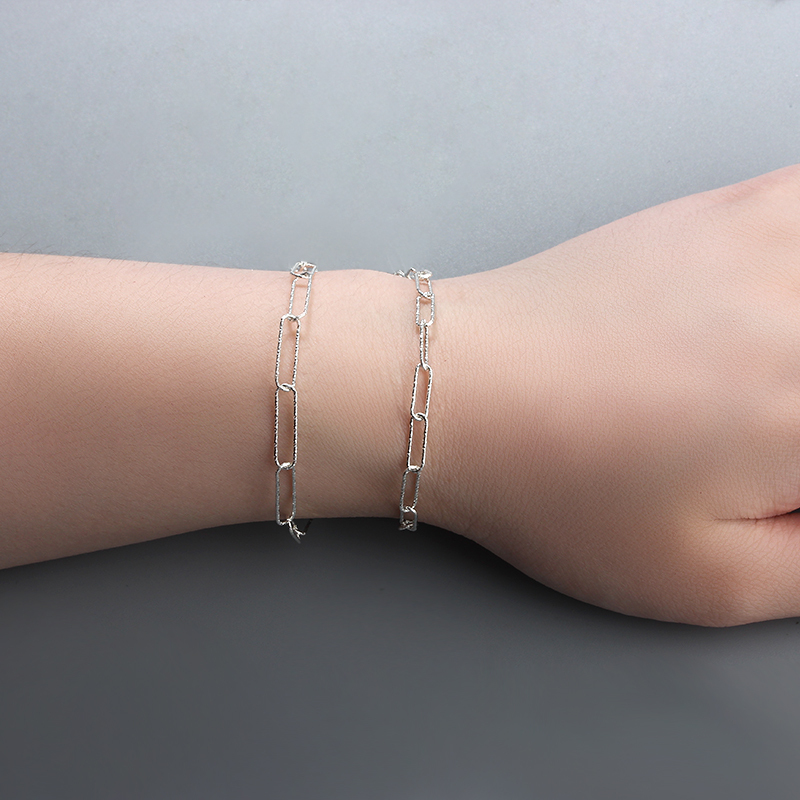925 Sterling Silver Hammer Cutting Link Paperclip Chain