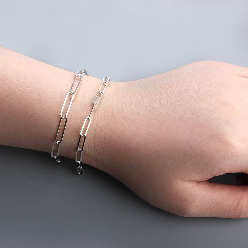 925 Sterling Silver Flat Long Link Paperclip Chain