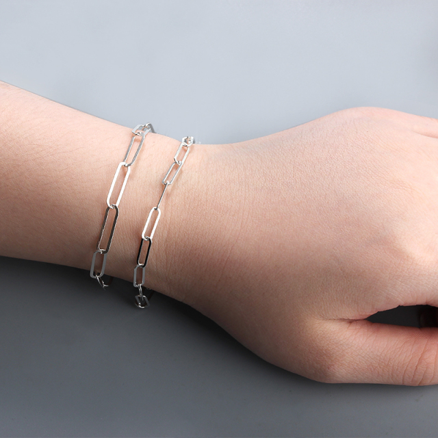 925 Sterling Silver Flat Long Link Paperclip Chain