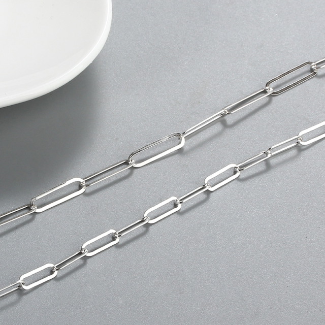 925 Sterling Silver Flat Long Link Paperclip Chain