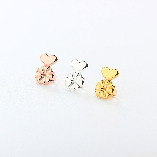 925 Sterling Silver Heart Flower Earrings Back