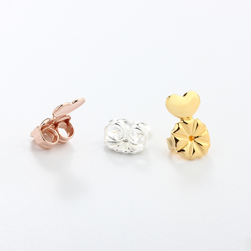 925 Sterling Silver Heart Flower Earrings Back