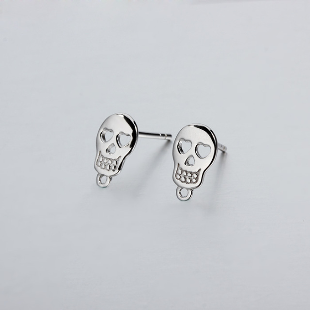 925 Sterling Silver Skull Earring Findings With Loop