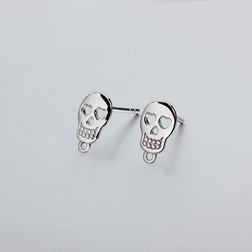 925 Sterling Silver Skull Earring Findings With Loop