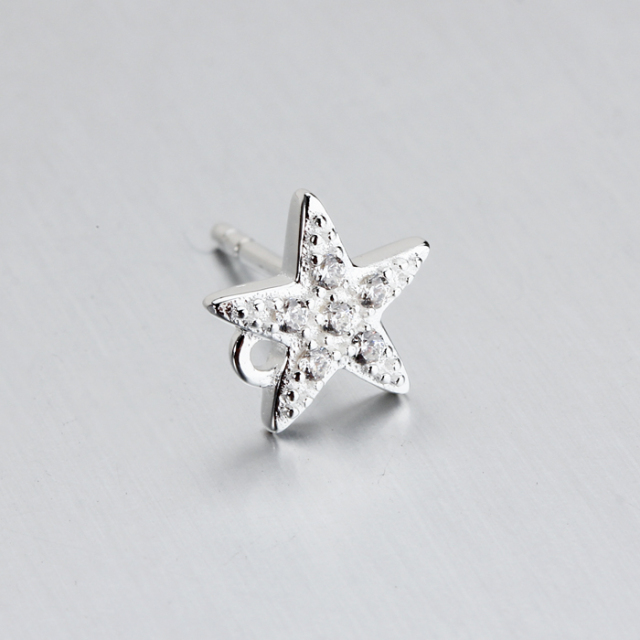 925 Sterling Silver CZ Star Earrings Findings