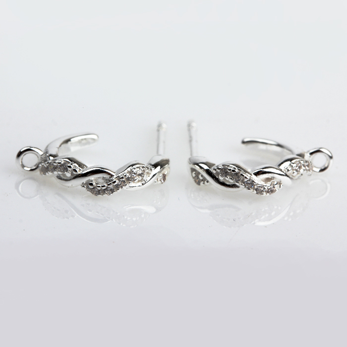 925 Silver Micro-Pave CZ Twisted HOOP Earrings with Dangle Loop