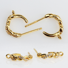 925 Silver Micro-Pave CZ Twisted HOOP Earrings with Dangle Loop