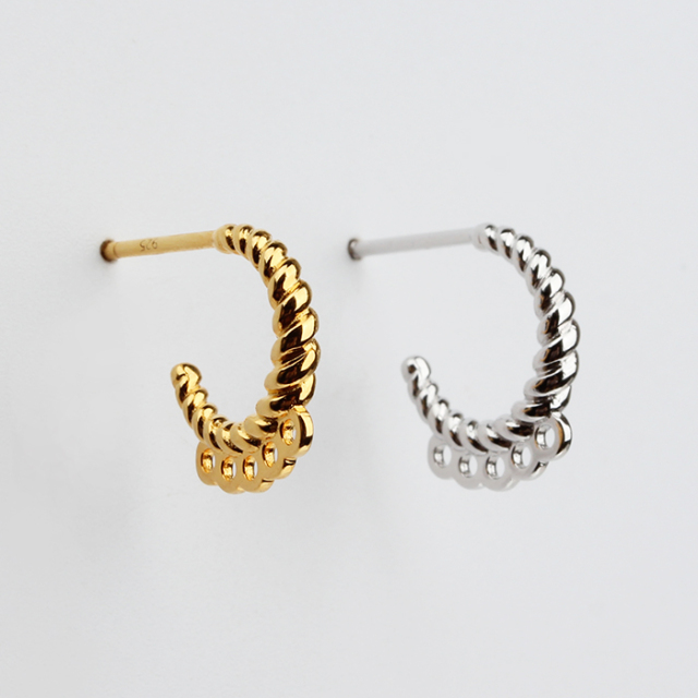 925 Silver Twisted Croissant Hoop Earrings with 5 Dangle Loop