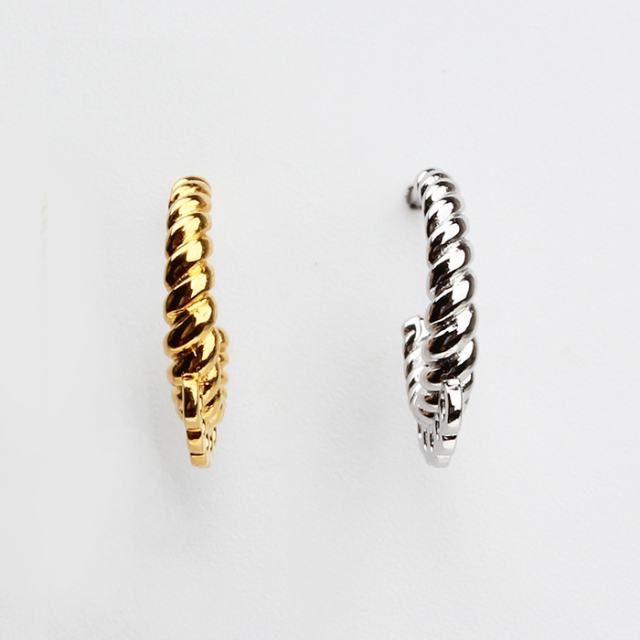 925 Silver Twisted Croissant Hoop Earrings with 5 Dangle Loop