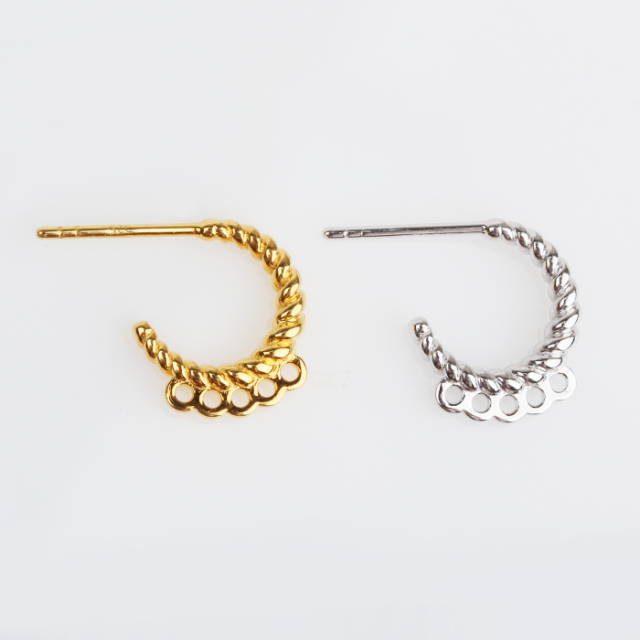 925 Silver Twisted Croissant Hoop Earrings with 5 Dangle Loop