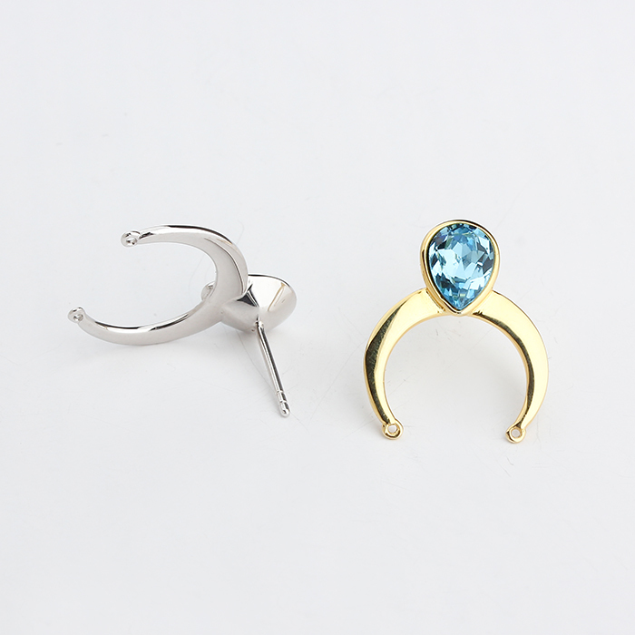 925 Sterling Silver Moon Shape Shiny Earring Findings Earrings Stud