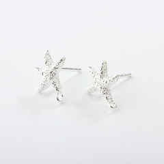 925 Sterling Silver Hammered Ocean Starfish Earrings Studs Findings
