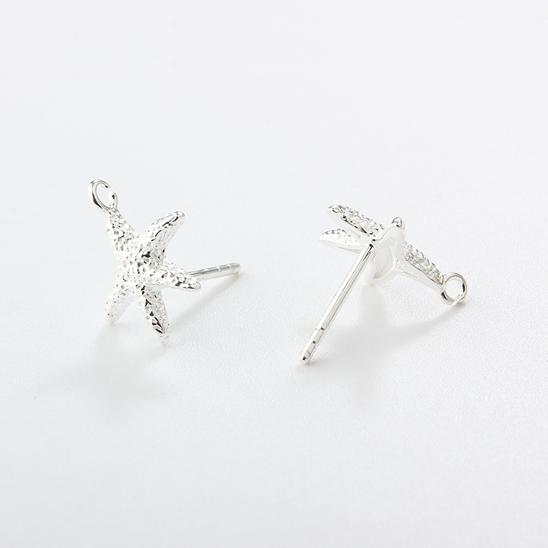 925 Sterling Silver Hammered Ocean Starfish Earrings Studs Findings
