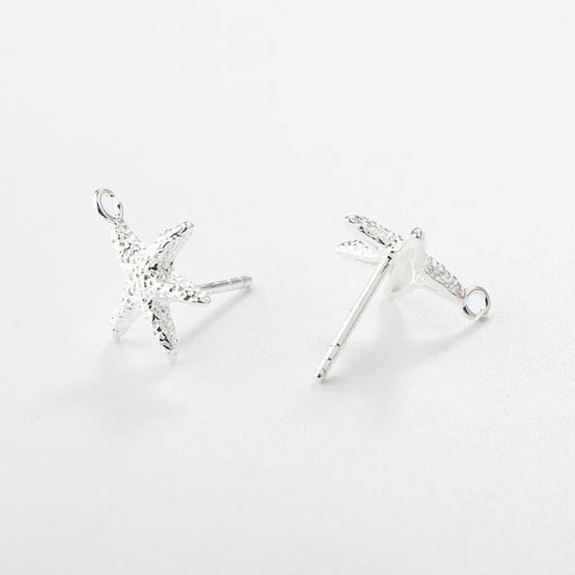 925 Sterling Silver Hammered Ocean Starfish Earrings Studs Findings