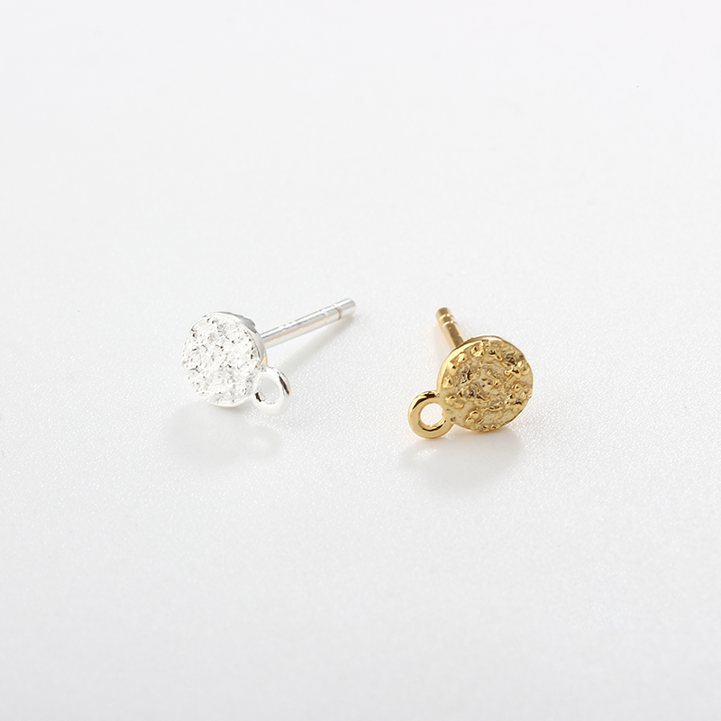 925 Sterling Silver Round Hammered Earrings Studs Findings