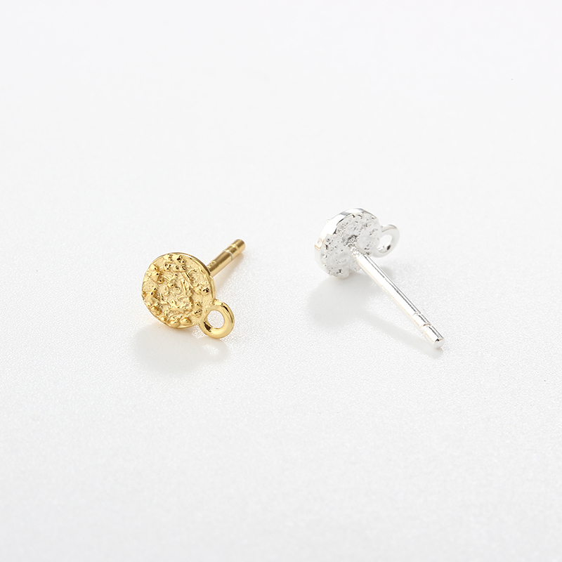 925 Sterling Silver Round Hammered Earrings Studs Findings