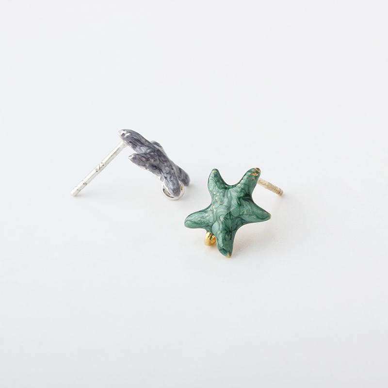 925 Sterling Silver Enamel Starfish Earring Studs Findidngs